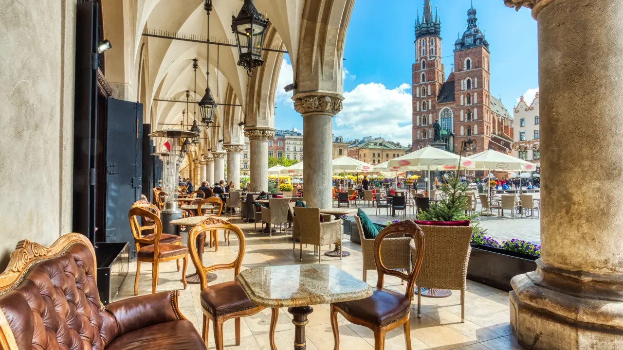 Restaurant overlooking Kraków old town 