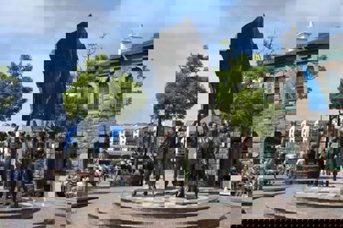 Sculpture in Liberation Square celebrating the end of the Nazi occupation of Jersey in 1945