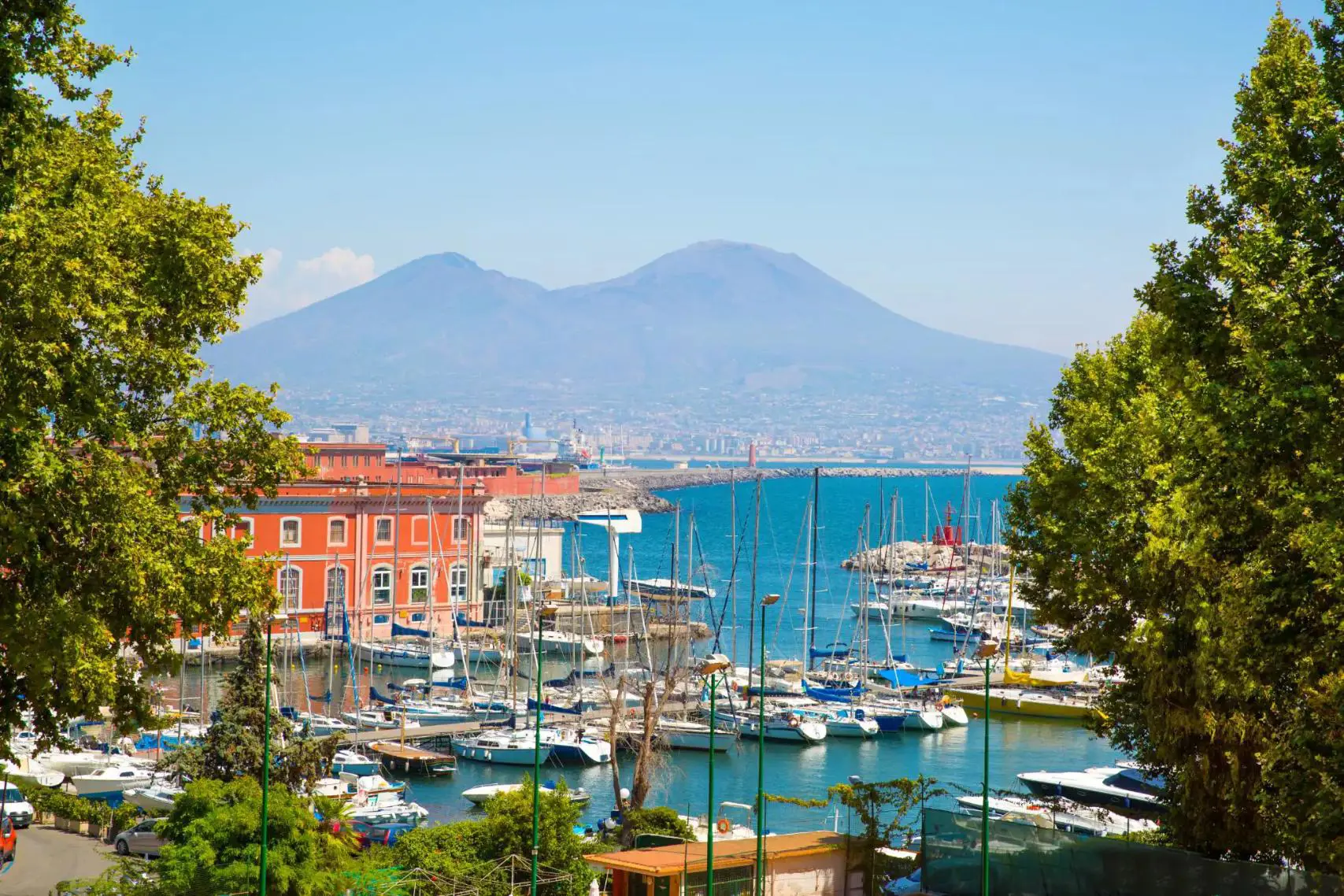 Marina at the Bay of Naples with Mount Vesuvius in the background