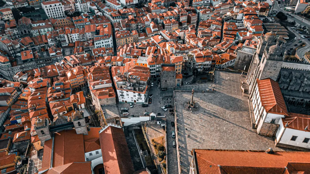 Aerial view from Clérigos Tower in Porto, Portugal