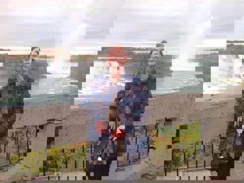 Steph admires the colossal Niagara Falls in Canada.