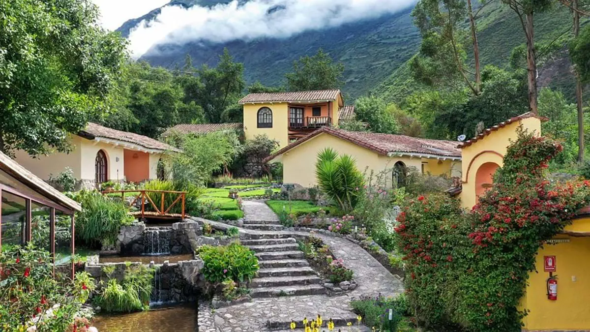Hotel Hacienda del Valle nestled in the surrounding greenery of Peru’s Sacred Valley