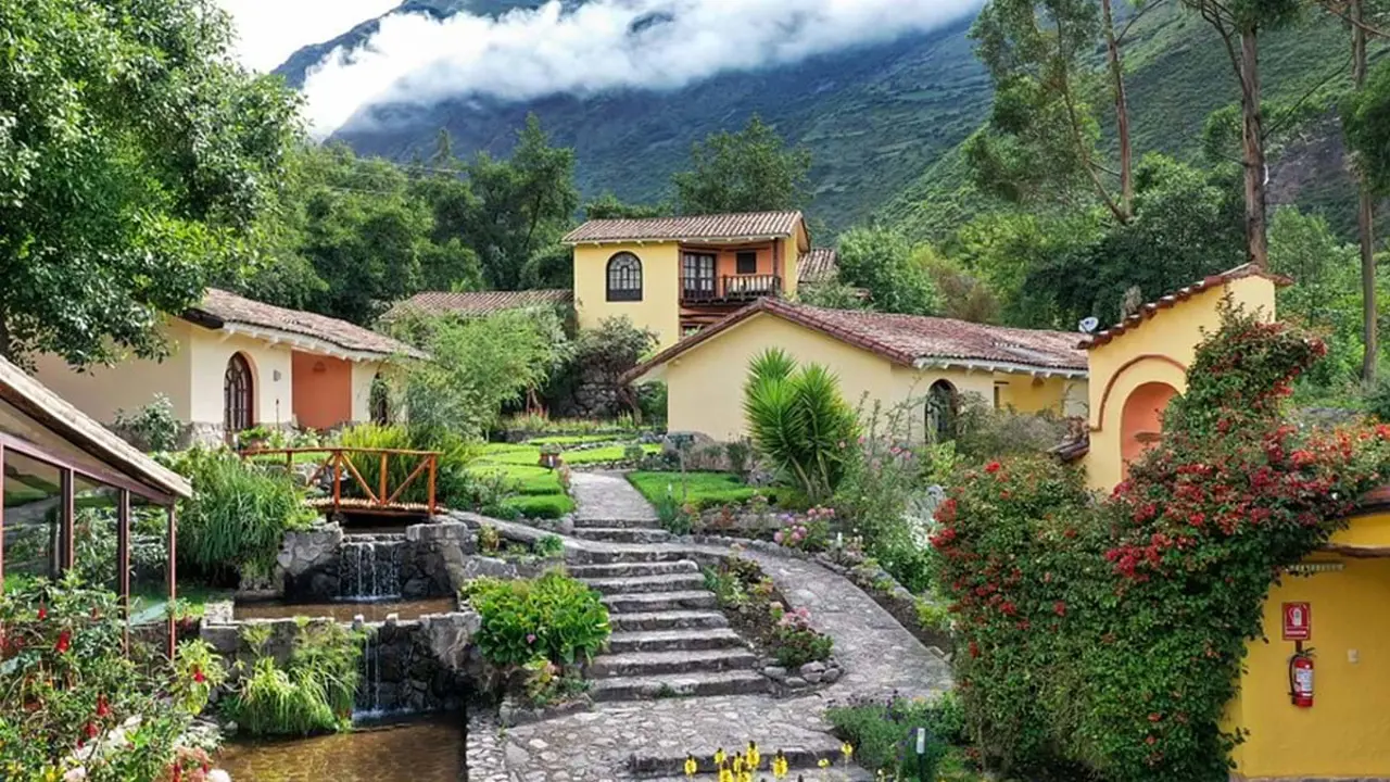 Hotel Hacienda del Valle nestled in the surrounding greenery of Peru’s Sacred Valley