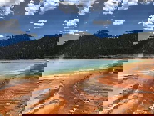 The multi-coloured Grand Prismatic Spring at Yellowstone National Park