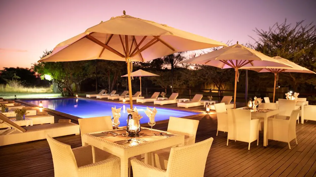 Safari Plains, Limpopo, pool area in the evening 