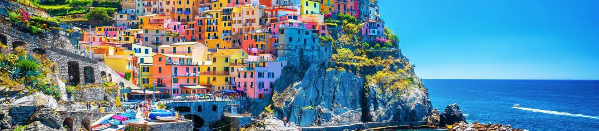 Colourful cliffside houses in Cinque Terre, Italy, overlooking the sea