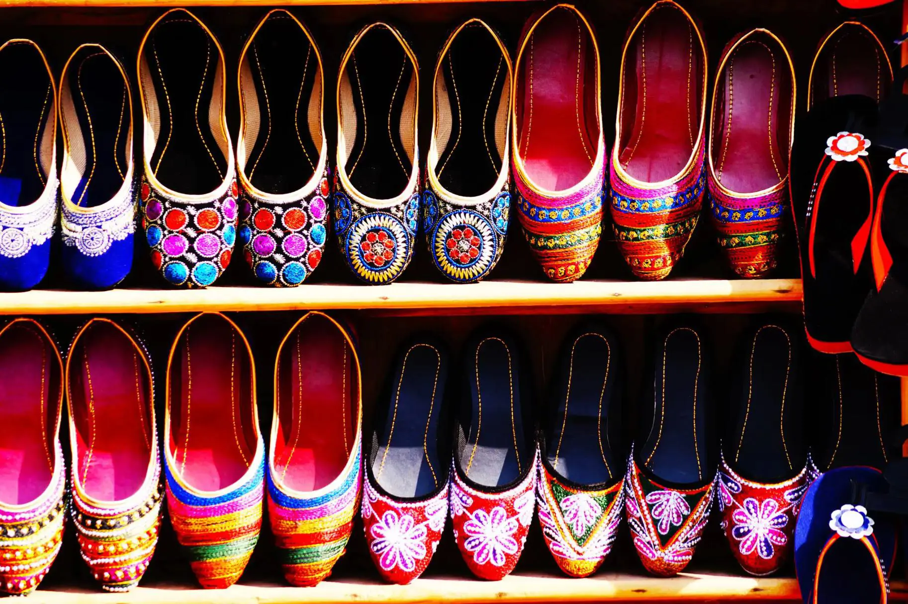 Handcrafted Indian footwear in a Delhi market