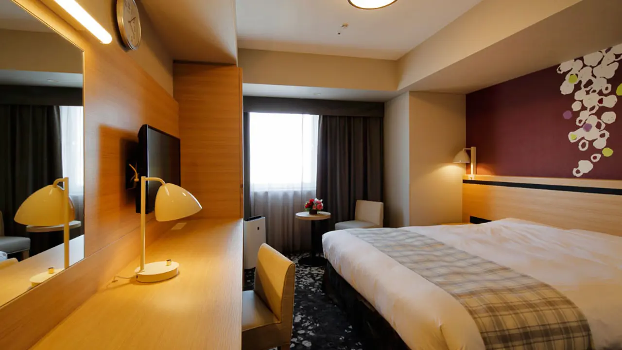 Corner queen double room at Hotel Monte Hermana with a writing desk, soft lighting, and a cosy seating nook by the window