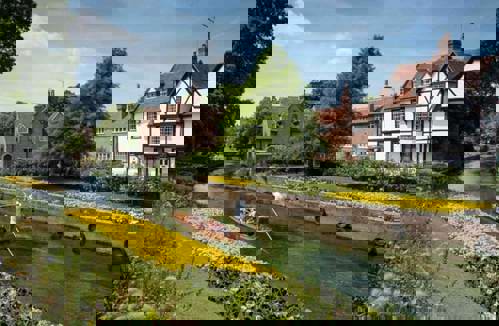 The canal of The River Stour at the beautiful Chartham gardens in Canterbury.