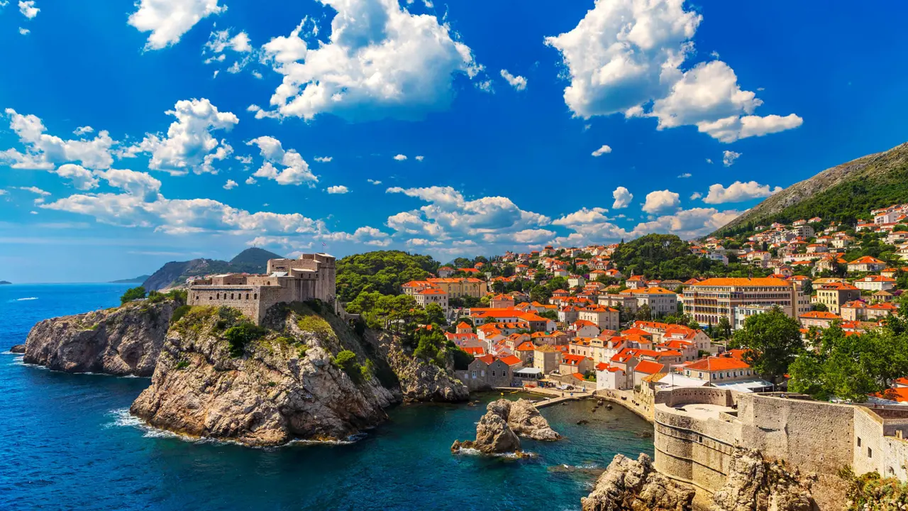 A view of Dubrovnik, overlooking the Old Town's city walls and Fort Lovrijenac