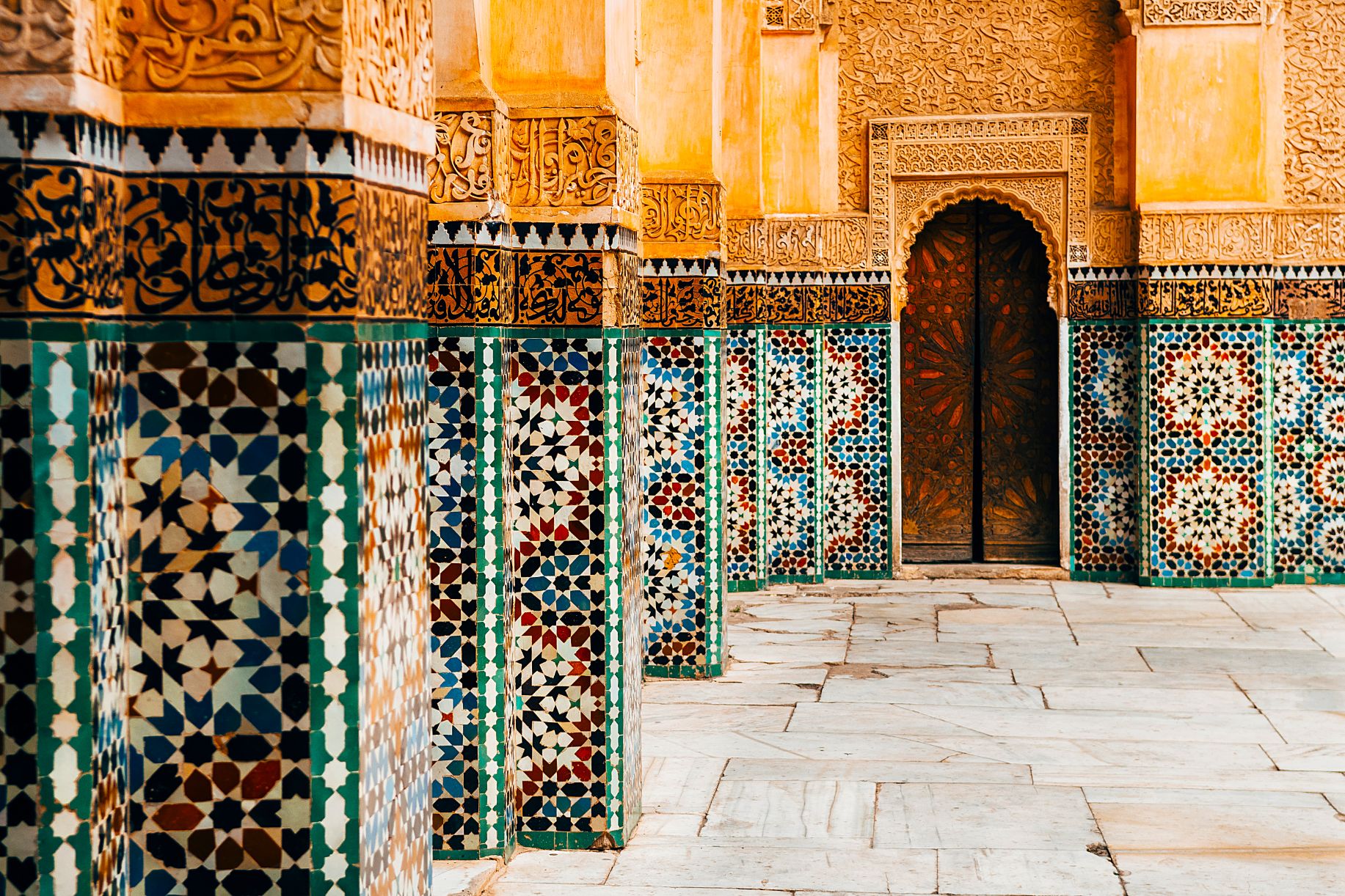 Sh 662956675 Ornamental Tiles In A Moroccan Courtyard