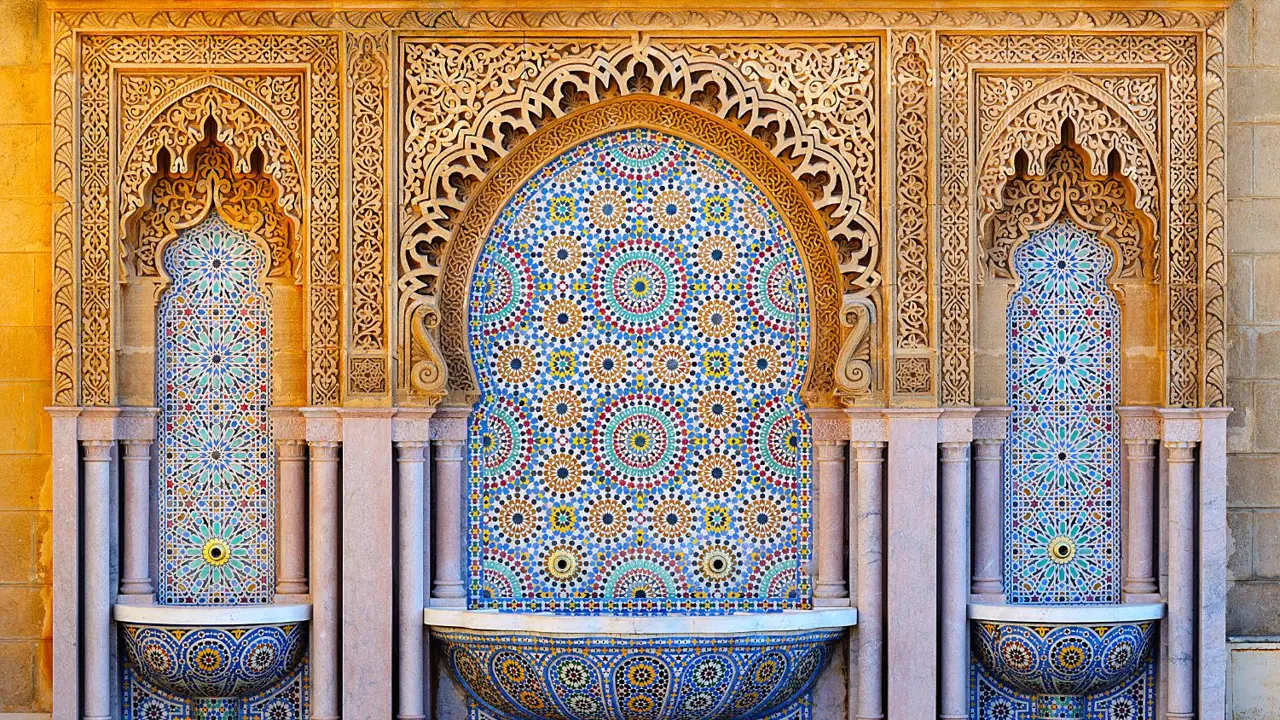 Decorated Fountain With Mosaic Tiles, Morocco