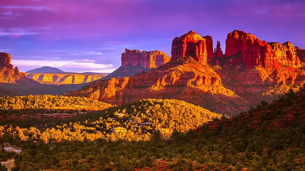 Striking view of Cathedral Rock in Sedona, Arizona, with its distinctive red sandstone formations