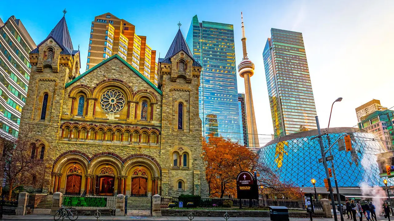 St Andrew's Church and CN Tower, Toronto