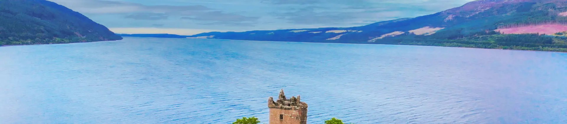 High angle shot of Loch Ness And Urquhart Castle