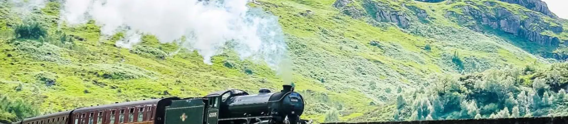 Steam train going along the West Highland Rail, Scotland